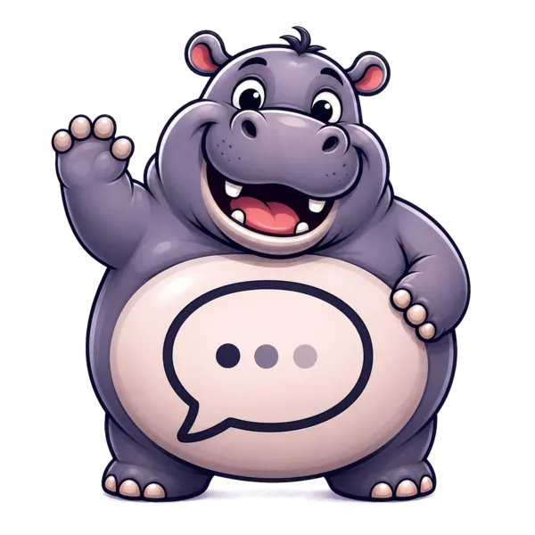 Hugo the hippo, waving